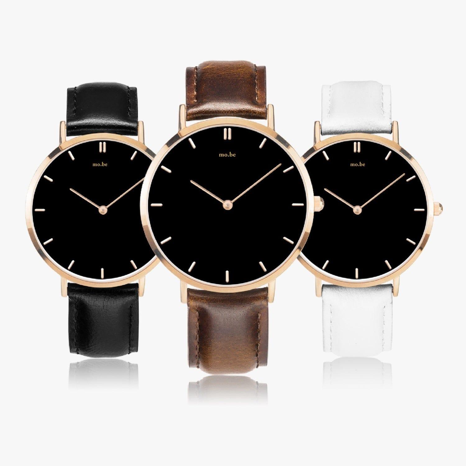 164. Hot Selling Ultra-Thin Leather Strap Quartz Watch (Rose Gold With Indicators) - mo.be
