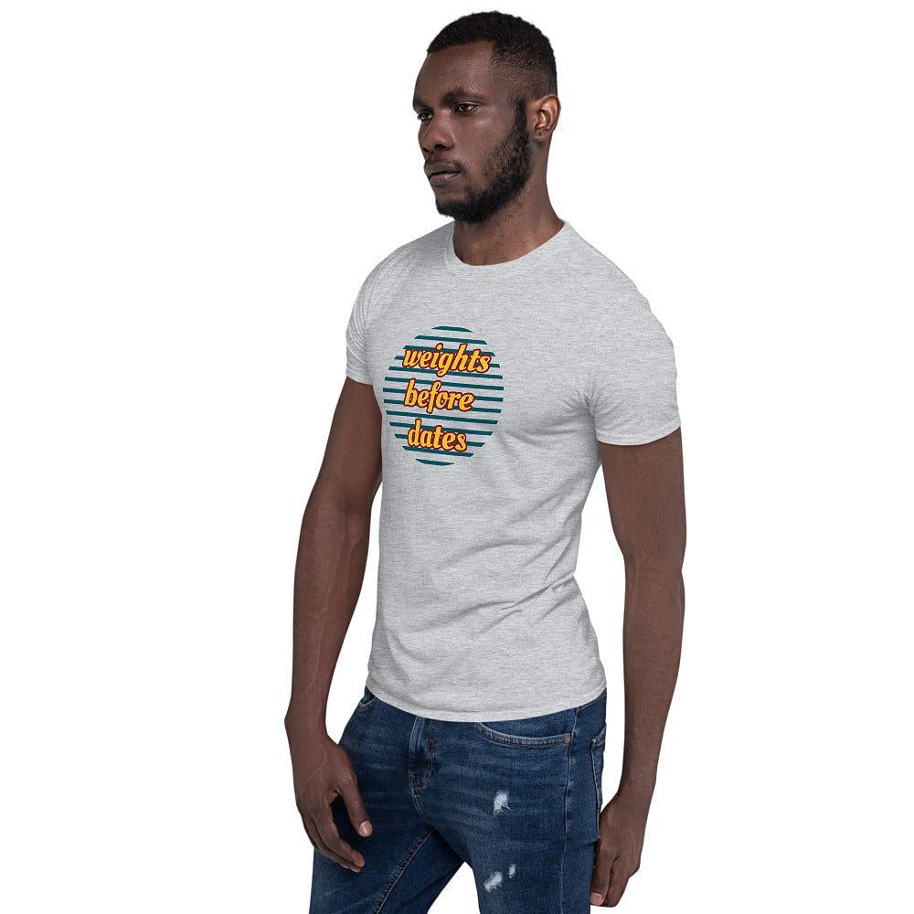 weights before dates men's t-shirt - mo.be